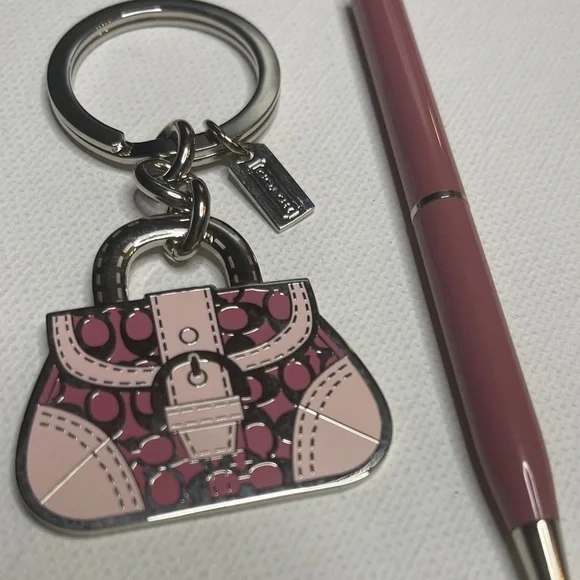 Coach Pink and Silver Purse Keychain and Coach Pen - Picture 1 of 6